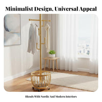Freestanding Rolling Clothes Rack with Shelves Easy to Move Wheeled Clothes with Bottom Shelf Minimalist Design Garment Stand Space-Saving for Students, Renters, Homeowners, Bedroom, Living Room, Entryway, walk-through Closet