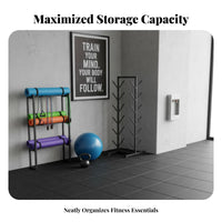 Mobile with Wheels Exercise Mat Storage Rack Space-Saving Exercise Mat Holder Large Capacity Foam Roller Storage Rack Double-Sided Entry for Home Gym