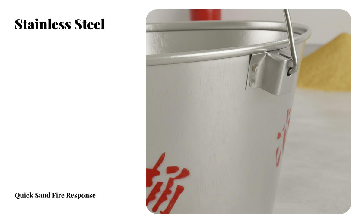 Semi-Circular Fire Bucket Thickened Material Stainless Steel Fire Rustproof D-Handle Sand Spade for Gas Station Factories, Public Areas