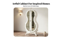 Double Glass Doors Cello Shaped Wine Cabinet Solid Wood Construction Wine Storage Cabinet Hand-Painted Finish Household Furniture Metal Hardware for Music Lovers, Home Entertainers, Interior Decorators, Living Room, Study, Restaurant