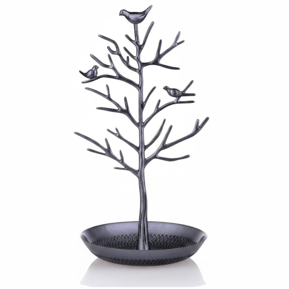 Detachable Design Bird Tree Jewelry Stand Multi-Functional Metal Jewelry Tree with Tray Accessory Holder for Dresser, Bedroom, Bathroom