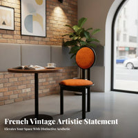 French Retro visual appeal Cow backrest curve supportrest Chair mid-centuryera Modern vintage aesthetic accent Seat Creative Design Indoor Seating cushioned Cushioning for Interior Designers, Restaurant Owners, Homeowners, Dining Room, Kitchen, Bedroom