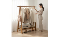 Solid Wood Freestanding Coat Rack with Shelf Side Hooks Triangular-Frame Clothes Rack Space-Saving Home Furniture for Bedroom, Entryway