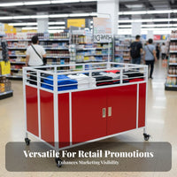 Heavy Duty Shop Display Cart with Wheels Powder Coated Steel Display Cart with Storage Cabinet Easy to Clean Rolling Merchandise Stand Rustproof for Street Vendors, Retailers, Supermarkets, Convenience Shop S, Temporary Shops, Trade Shows