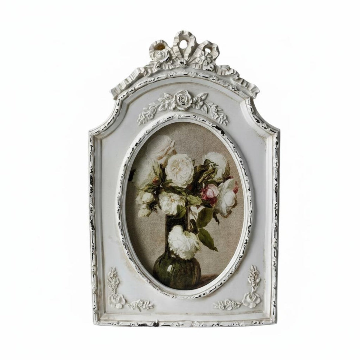 Bowknot Oval Frame Handcrafted Finish Ornate Relief Frame Gift Idealhome Decor for Living Room, Desktop