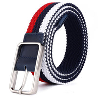 Woven Belt with Metal Buckle Braided Stretch Belt with Pin Buckle Waistband Elastic Casual for Men, Daily Wear, Travel