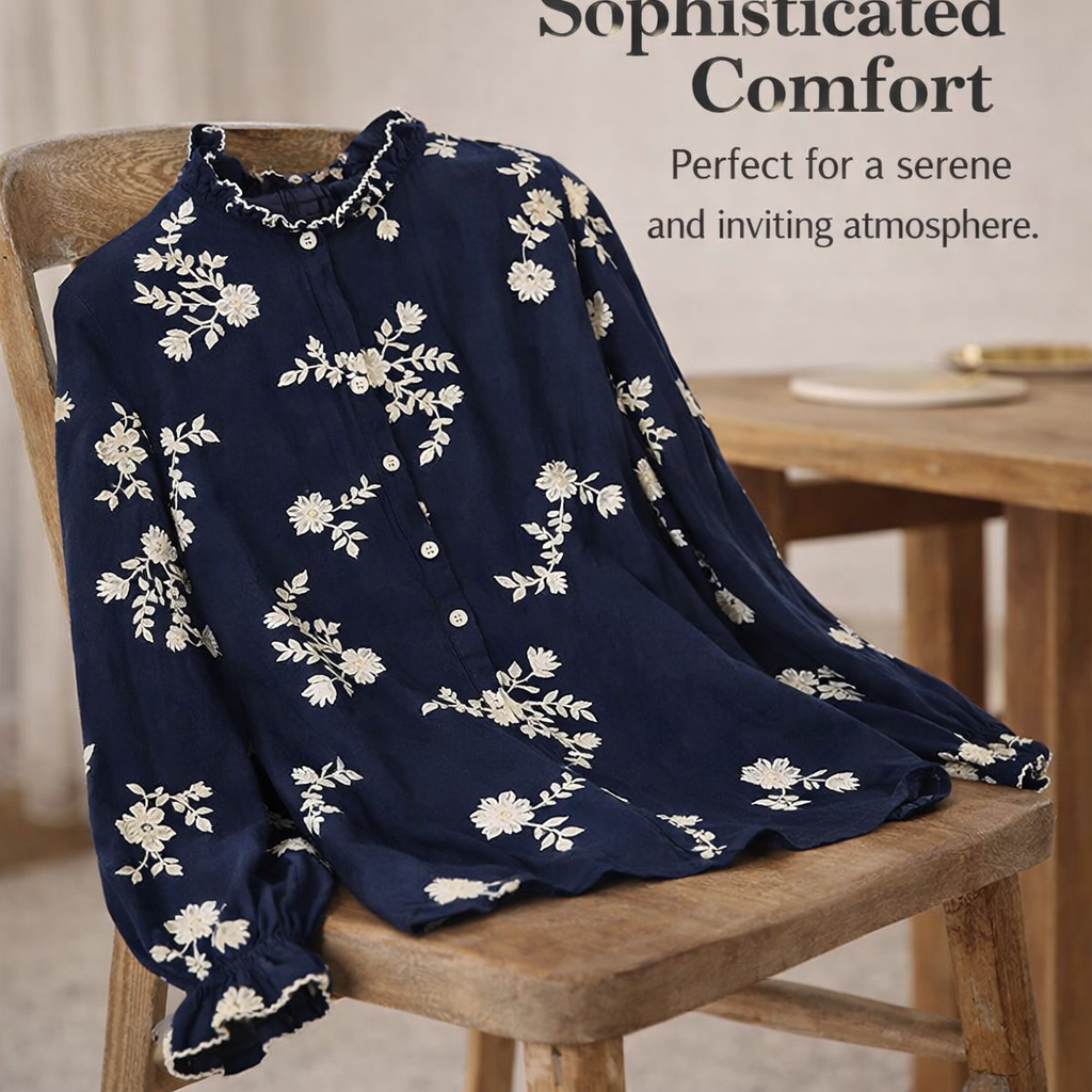 Going Out Tops for Women UK with Embroidered Floral Detail, V Neck Long Sleeve Blouse in Polyester Sheer Fabric, Nice Party with Tailored Fit