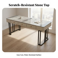 Sintered Stone Computer Desk Multi-Functional Sintered Stone Writing Desk Scratch Resistant Top Luxury Vanity Table for Professionals, Women, Bedroom