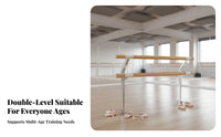 Heavy Duty Floor Mounted Double Ballet Barre Sturdy Double Ballet Barre Manganese Steel Core Fixed Leg Stretch Bar for Dancers, Professionals, Kids, Home Gym