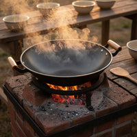 Heavy Duty Round Bottom Wok Long-Lasting Construction Chinese Iron Wok Even Heat Distribution Stir-Fry Pan Chemical-Safe for Chefs, Restaurant Kitchens, Banquets