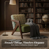 Mid-20th Century-Century Modern Design Wooden Frame Armchair Designer Inspired Angular Frame Armchair Vintage Aesthetic Accent Chair Comfortable Cushioning for Interior Designers, Office Workers, Living Room, Balcony, Bedroom, Reading Nook