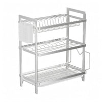 Dish Drainage Rack with Drain Board Rectangular Frame Stainless Steel Dish Drainage Rack Large Capacity Kitchen Organizer