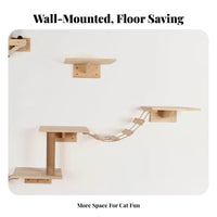Wooden Cat Climbing Frame Solid Wood Wall Mounted Cat Shelves Space Saving for Apartment Dwellers, People with Small Apartments, Indoors, Living Room