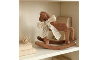 Wooden Rocking Horse Table Decoration Handcrafted Rocking Horse with Ribbon Collectible Desk Centerpiece for Shelf, Entryway