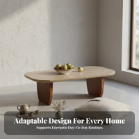 Rectangular Travertine Coffee Table Wabi-Sabi Design Home Furniture Natural Stone Top sturdy Wood Legs for Interior Designers