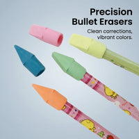 3D Bullet Shaped Pencil Cap Erasers for Children, Colorful Eraser Toppers for Students Homework, Multicolor Office Stationery
