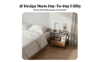 Mobile Design Wheeled Side Table Space-Saving Rolling Side Table with Basket Sturdy Frame Storage Trolley Tempered Glass Surface for Apartment Dwellers, Homeowners, Office Workers, Living Room, Bedroom, Small Areas, Balcony