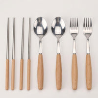 Stainless Steel Cutlery Set 6-piece, Rustproof Travel Cutlery for On the Go with Spoon, Fork, Chopsticks, Khaki