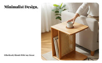 Japanese design Wheeled Woven-Top End Table Mobile Design Sofa Side cart Multi-Functional Nightstand small Size for Homeowners, Apartment Dwellers, Students, Living Room, Bedroom, Entryway, Home Office
