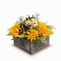 Flower Arrangement with Wooden Planter Box Verdant Artificial Flower Arrangement Maintenance Table Centerpiece for Shelf