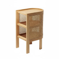 Wabi-Sabi Aesthetic Semicircular Rattan End Table Nordic Design Nightstand Woven Paneling Household Furniture Small Space Friendly for Apartment Dwellers, Design Enthusiasts, Bedroom, Living Room, Hallway, Entryway