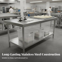 Stainless Steel Work Table Easy Assembly Commercial Kitchen Prep Table Sturdy Stainless Steel Workbench for Home Cooks, Homeowners, Warehouse, Garage