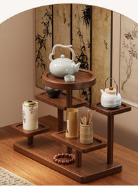 Vintage Chinese Style Display Shelf for Tea Cups and Pots - Multi-layer Wooden Storage Rack