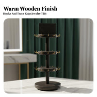 3-Tier Rotating Jewelry Stand Rotatable Wooden Jewelry Display Stand Rotating Necklace Tree Versatile for Vanity