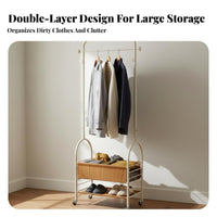 Large Capacity Mobile Clothes Rack with Storage Bin Sturdy Garment Rack with Shelf Heavy Duty Complimentary Standing Closet Organizer on Wheels Multi-Purpose for Renters, Students, Boutique Owners, Bedroom, Living Room, Entryway, Apartment