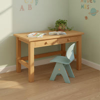 Sturdy Construction Solid Wood Writing Desk Drawers Wide Desktop Storage Study Desk Rounded Corners Computer Table Storage Shelves Space-Saving for Students, Kids, Bedroom