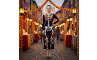 Skeleton Print Dress Fitted Apparel Dramatic for Costume Parties, Women