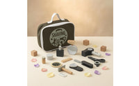 Zipper Closure Wooden Barber Play Set Top Handle Wooden Hairdressing Set Portable Hairdresser Role Play Kit