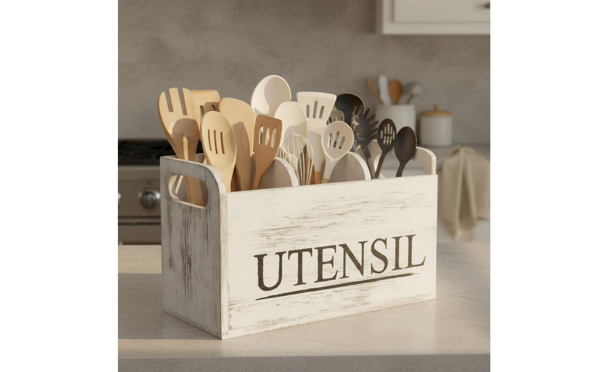 Wooden Cutlery Box Solid Wood 3 Compartment Cutlery Box Large Capacity 3-Compartment Utensil Organizer for Dining Table, Buffet, Party