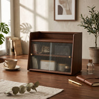 Mug Storage Cabinet with Glass Door areaSaving Countertop Storage Cabinet Retro Furniture for Brew Corner, Desk