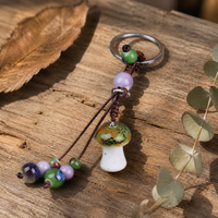 Jingdezhen Ceramic Mushroom Keychain Ethnic Style Bag Charm