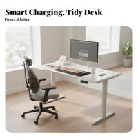 Electric Height Adjustable Desk Set Quiet Motor Solid Wood Standing Desk Combo Memory Presets Seated-Standing Workstation for Students, Study Room