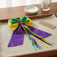 Violet Green Yellow Colors Feather Bow Hair Clip Festival Design Mardi Gras Hair Clip Colorful Fashion Accessory Eye-Catching for Girls, Carnival, Parade