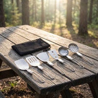 6 Pieces Camp Utensil Set with Storage Bag Foldable Camp Cooking Utensil Space-Saving-Saving Cooking Utensils with Pouch for Backpackers, Hikers