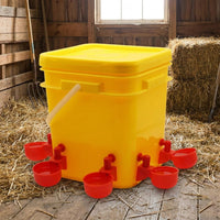 Automatic Chicken Waterer Reservoir with Multiple Cups, Large 12L Fowl Drinker and Chicken Drinker Setup, Pre-Drilled Holes and Quail Drinking Setup