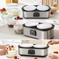 Digital Automatic Yogurt Maker Stainless Steel Yogurt Maker with Glass Cups Time Controlled Appliance Compact for Countertop