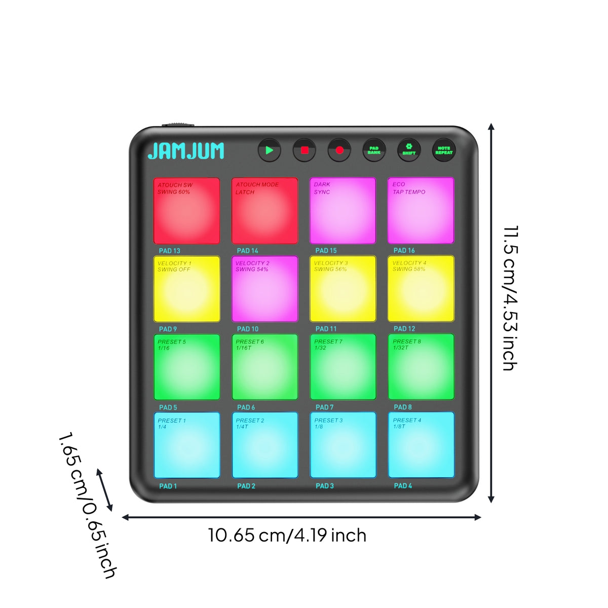 Wireless Drum Pad Controller Rechargeable MIDI Controller with 16 Pads Compact MIDI Drum Pad Plug and Play for Beatmakers, Home Studio, Desk