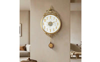 Wall Clock with Pendulum Ornate Silent Wall Clock Gold-Tone for Living Room, Bedroom