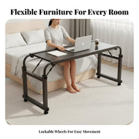 Movable Cross-Bed Study Table Space Saving Rolling Bedside Elevated Surface Edge Baffle Adjustable Bedside Laptop Desk for Students, Home Office
