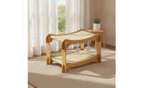 Double-Layer Cat Bed Woven Cat Scratcher Bed with Wooden Frame Curved Furniture for Cats, Kittens, Indoor, Living Room, Relaxing Area