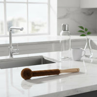 Coconut Fiber Cup Brush Versatile Long Handle Bottle Brush Non-Scratch Bristles Coir Bottle Cleaner