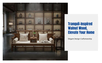 Walnut Wood Sofa, New Chinese Style, Living Room Furniture, Tranquil Look, Cotton Linen