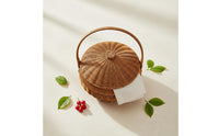 Handmade Imitation Rattan Carrying Basket Handwoven Woven Basket with Lid and Handle Multi-Purpose