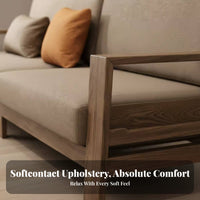 Nordic Design L-Shaped Wooden Frame Sofa Walnut Color Finish configurable Sofa with Storage Ottoman Fabric Upholstery Living Room Furniture Minimalist design aesthetic for Apartment Dwellers, Homeowners, Families, Home, Lounge Area