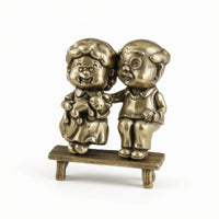 Elderly Couple Statue Brass Figurine with Bench Antique-Style Couple Figurine for Desk Decoration
