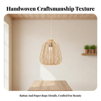 Woven Pendant Light Vintage Styled Rattan Design Lampshade Aesthetic Woven Lamp Shade for Restaurant, Dining Room, Coffee Shop